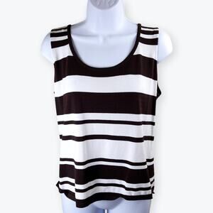 Liz Claiborne Sleeveless Brown White Striped Knit Tank Shirt Top Size 12
